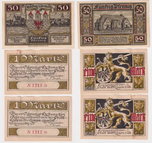 3 Banknoten Notgeld Stadt Überlingen + Strasburg Uckermark 1918-1921 (114351)