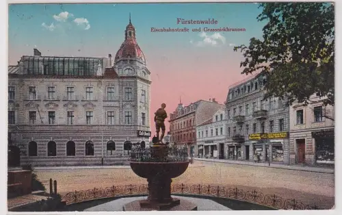 75224 Ak Fürstenwalde Eisenbahnstraße und Grassnickbrunnen 1926