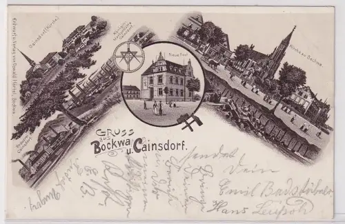 09445 Bergbau Ak Lithographie Gruß aus Bockwa und Cainsdorf 1899