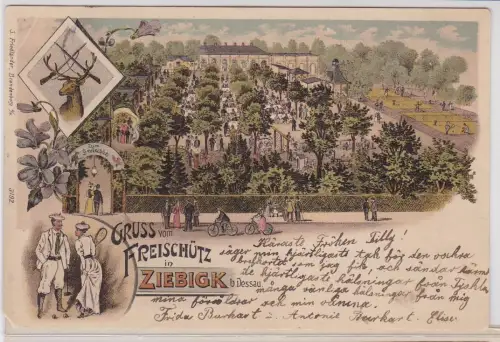 900944 Ak Lithographie Gruß vom Freischütz in Ziebigk bei Dessau 1902