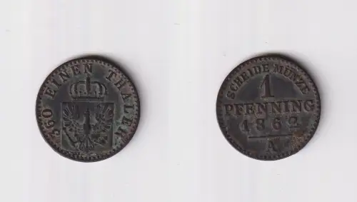 1 Pfennig Kupfer Münze Preussen 1862 A ss (150183)
