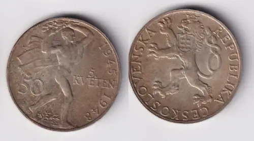 50 Kronen Silber Münze Tschechoslowakei 1948 (151130)