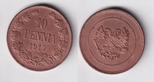 10 Penniä Kupfer Münze Finnland 1917 vz/Stgl. (155228)