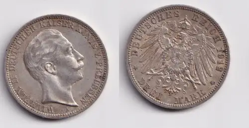 3 Mark Silbermünze Preussen Kaiser Wilhelm II 1912 A Jäger 103 ss+ (157588)