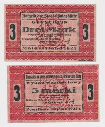3 Mark Banknote Notgeld Stadt Königshütte Chorzów 1921 (164225)