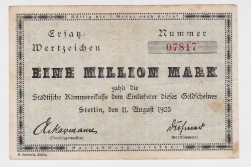 1 Million Mark Banknote städt.Kämmereikasse Stettin 11.08.1923 (164241)