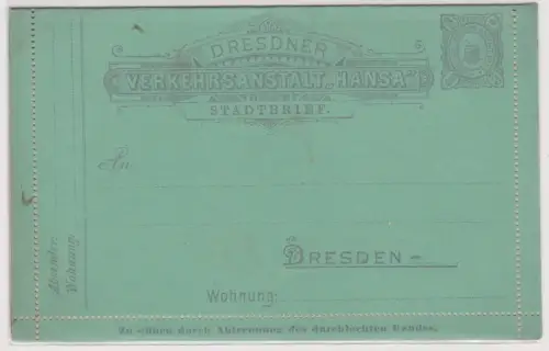 48218 Privatpost Ganzsachen Stadtbrief Dresdner Verkehrs-Anstalt Hansa Dresden
