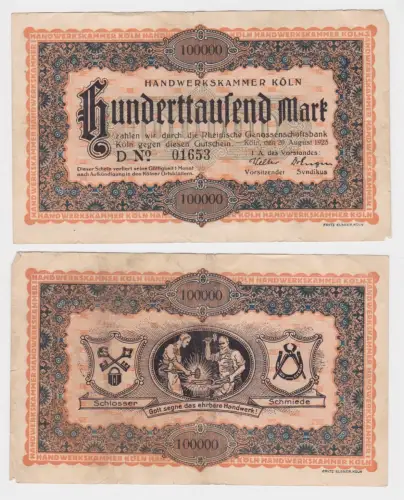 100000 Mark Banknote Handwerkskammer Köln 20.08.1923 (139116)