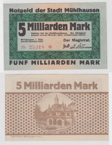 5 Milliarden Mark Banknote Inflation Stadt Mühlhausen 20.10.1923 (146276)