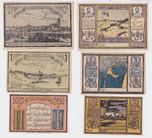 50 Pfennig, 1 & 2 Mark Banknoten Notgeld Gemeinde Keitum auf Sylt 1922 (154881)