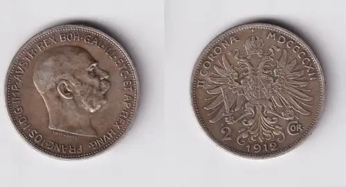 2 Kronen Silber Münze Österreich 1912 f.vz (162892)