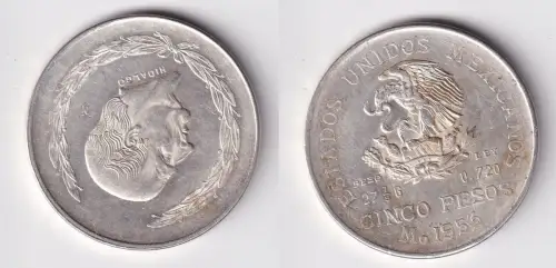 5 Pesos Silber Münze Mexiko Miguel Hidalgo 1953 vz (162902)