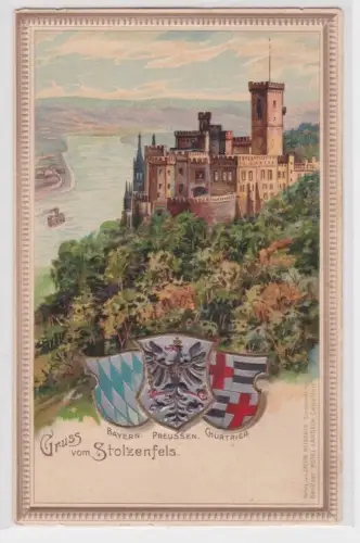 26272 Präge Wappen Ak Lithographie Gruß vom Stolzenfels um 1900
