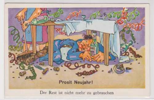 900904 Prosit Neujahr Humor Ak "Der Rest ist nicht mehr zu gebrauchen" um 1940