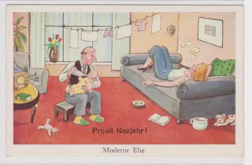 901317 Prosit Neujahrs Humor Ak Moderne Ehe um 1940