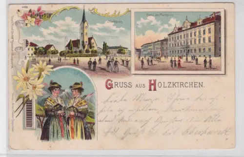 903381 Ak Lithographie Gruß aus Holzkirchen Partie am Marktplatz 1901