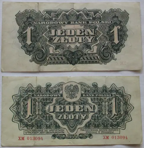 1 Zloty Banknote Polen 1944 Pick 105 (162142)
