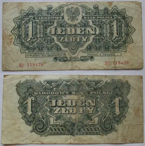 1 Zloty Banknote Polen 1944 Pick 105 (160970)