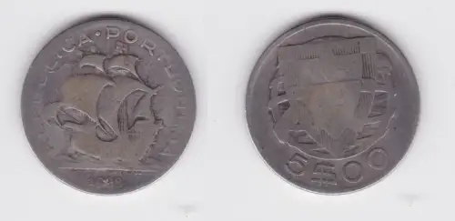 5 Escudos Silber Münze Portugal 1933 Segelschiff s/f.ss (164524)