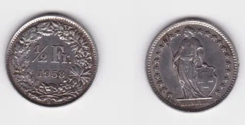 1/2 Franken Silber Münze Schweiz 1958 B ss+ (165164)