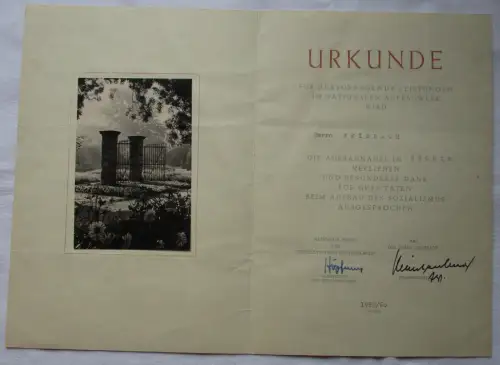 DDR Urkunde Nationales Aufbauwerk der Stadt Arnstadt 1959/60 Bronze (164965)