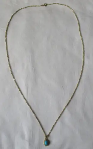 elegante 585er Gold Damenhalskette mit Türkis Anhänger Länge 70 cm (164265)