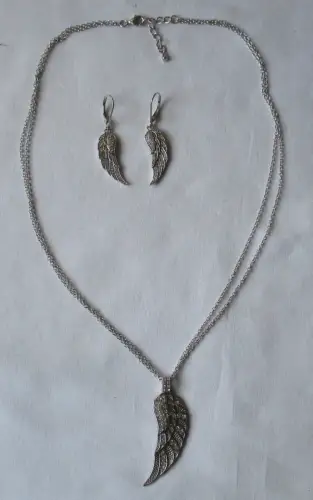 elegantes 925er Sterling Silber Schmuckset in Flügelform Kette + Ohrring /157422
