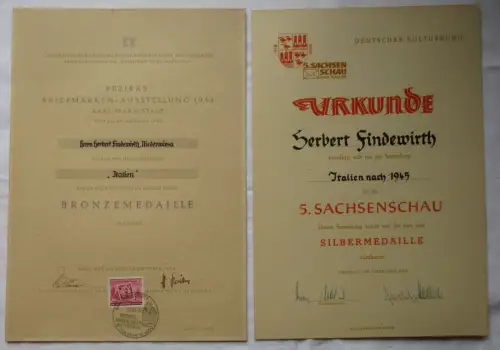 2x DDR Urkunde Briefmarken-Ausstellung Karl-Marx-Stadt + Sachsenschau (145870)