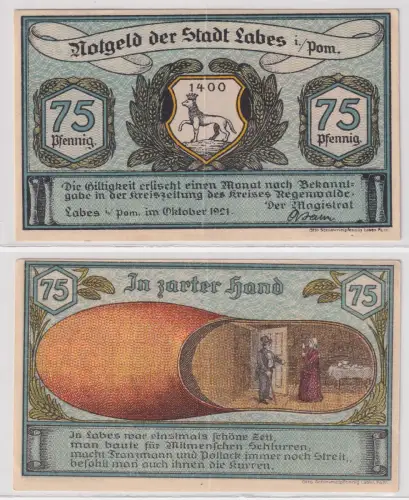 75 Pfennig Banknote Notgeld Stadt Labes in Pommern Oktober 1921 (149010)