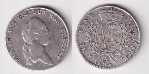 Sachsen-Albertinische Linie 1/3 Taler Silber Münze 1780 IEC ss (163329)