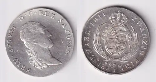 2/3 Taler Silber Münze Sachsen 1811 SCH f.vz (160187)