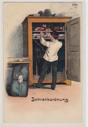 904990 Bruno Bürger Ak Militär Humor "Schrankordnung" 1911