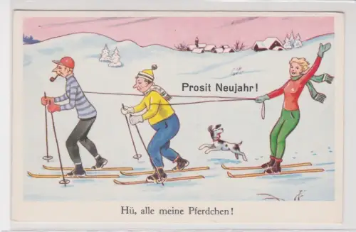 905102 Prosit Neujahr Humor Ak "Hü, alle meine Pferdchen!" um 1940