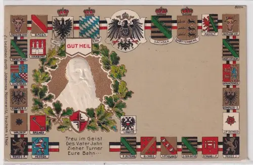 81215 Bruno Bürger Präge Ak Lithographie Turnvater Jahn "Gut Heil!" 1913