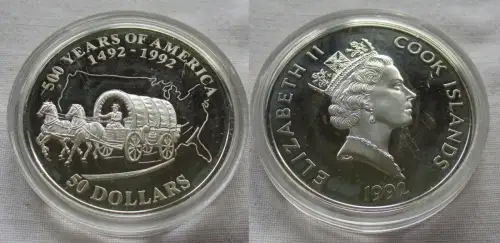 50 Dollar Silbermünze Cook Inseln 500 Jahre Amerika Oregon Trail (150650)