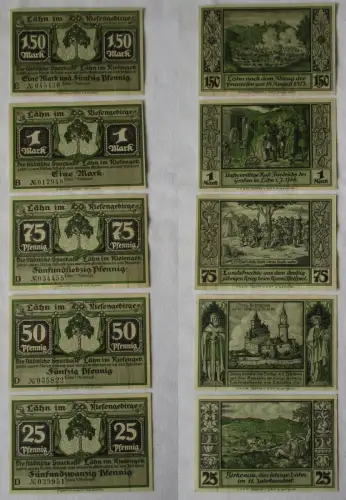 5 Banknoten Notgeld Stadt Lähn im Riesengebirge um 1920 (117207)