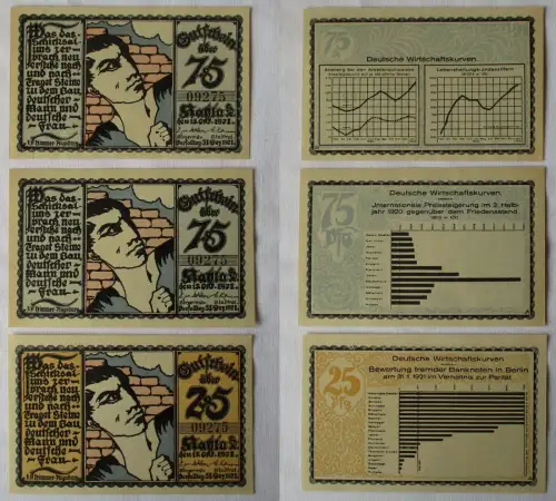3x 75 Pfennig Banknoten Notgeld Stadt Kahla 15. Oktober 1921 (111575)