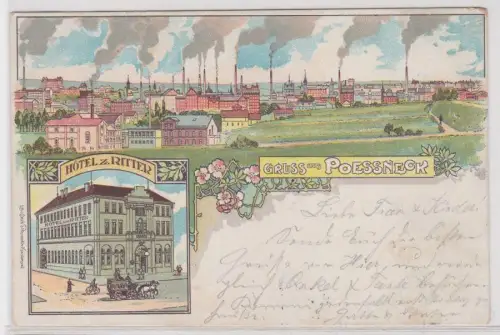 904133 Ak Lithographie Gruß aus Pössneck Hotel zum Ritter 1900