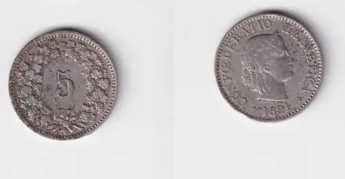 5 Rappen Kupfer Nickel Münze Schweiz 1891 B ss (144105)