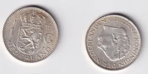 1 Gulden Silber Münze Niederlande 1957 f.vz (165938)