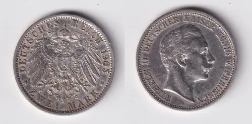 2 Mark Silbermünze Preussen Kaiser Wilhelm II 1905 Jäger 102 ss+ (165748)