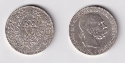 5 Kronen Silber Münze Österreich Kaiser Franz Josef 1900 ss (165207)
