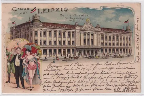 86852 Ak Lithographie Gruß aus Leipzig Central Theater 1903