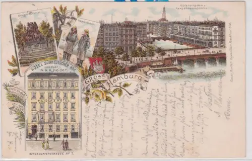 85367 Ak Lithographie Gruß aus Hamburg Hotel Süddeutscher Hof 1896
