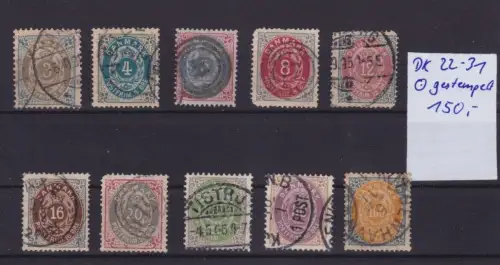 DÄNEMARK 1875 Mi 22-31 gestempelt Wert 150 EUR 10 Werte (151479)