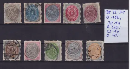 DÄNEMARK 1875 Mi 22-31 + 30 Aa + 22 Aa gestempelt Wert 420 EUR 10 Werte (156329)