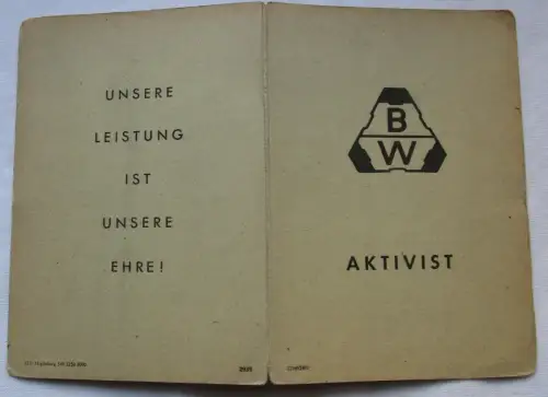 seltene DDR Urkunde BW Aktivist Maschinenfabrik Buckau Wolf Magdeburg (127033)