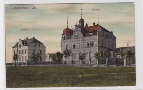 906359 Ak Rabenstein in Sachsen Postamt und Rathaus 1915