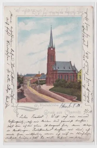 905001 Lithographie Ak Gruss aus Chemnitz - Nicolaikirche 1901