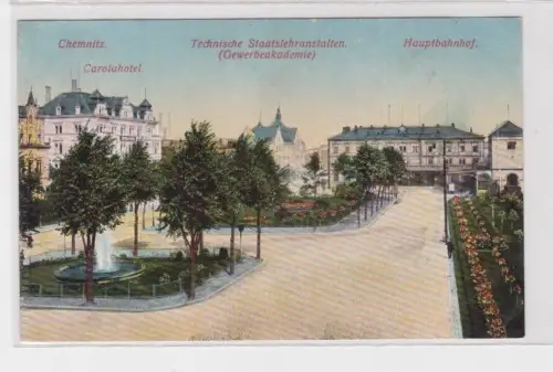 904996 Ak Chemnitz - Carolahotel, techn. Staatslehranstalt, Hauptbahnhof um 1910